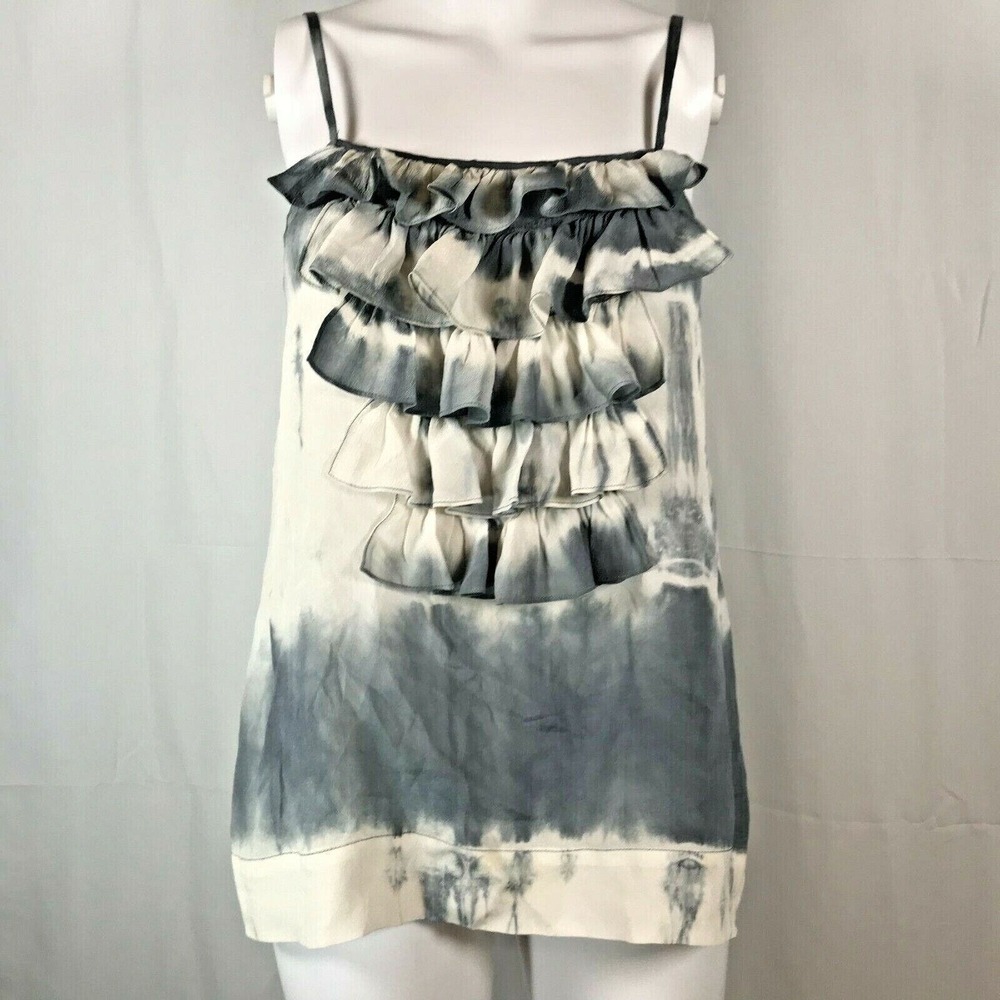 525 america Shirt Womens Sz S Gray White Tie Dye Silk Tiered Ruffle Tank Top